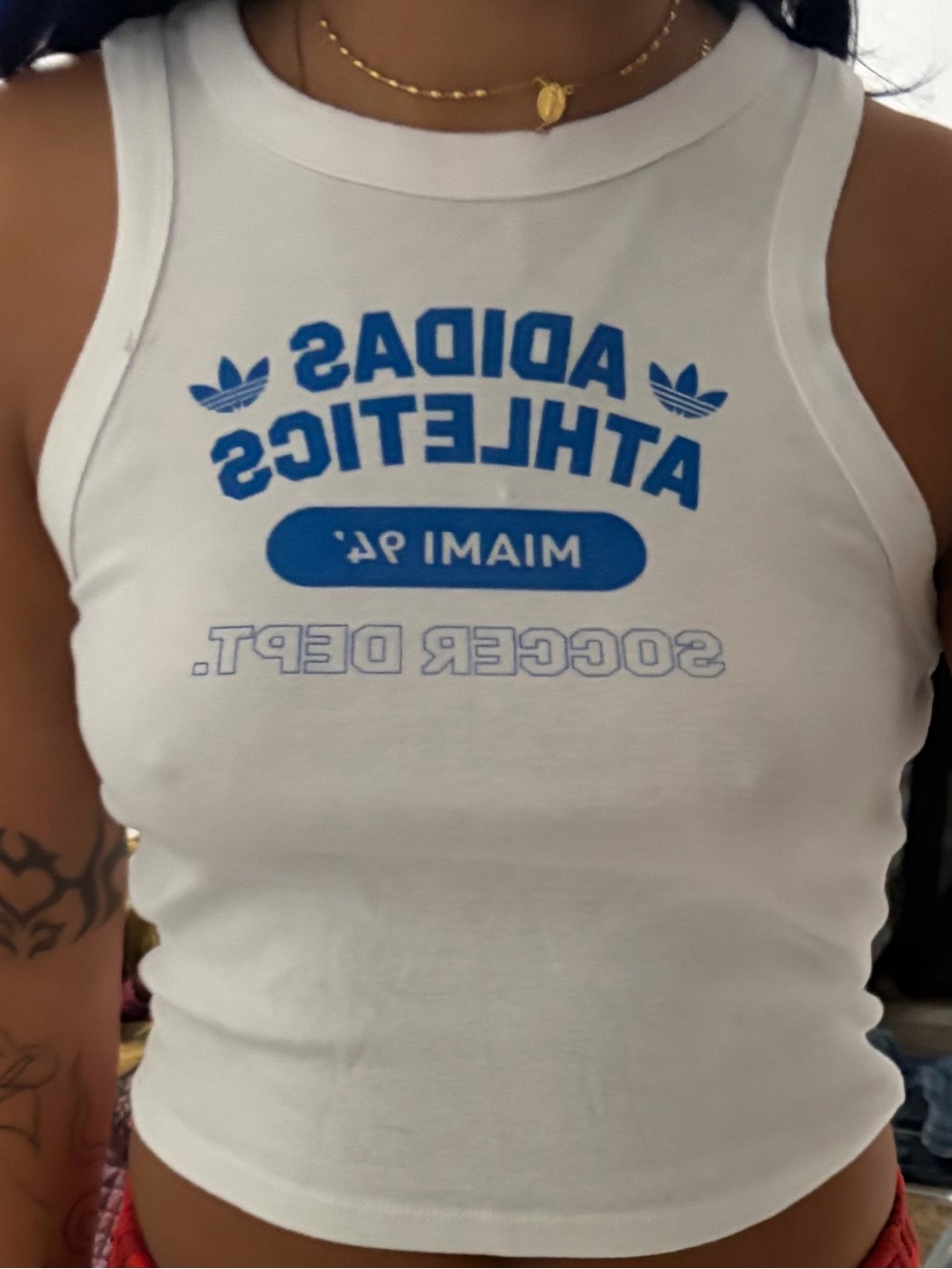 adidas White Tank with Blue Athletic Logo